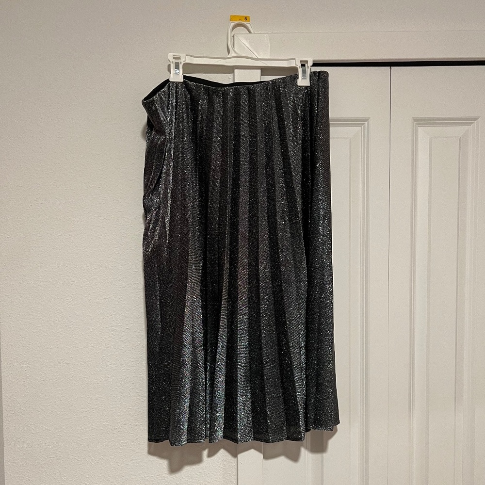 Sparkly Black Pleated Midi Skirt